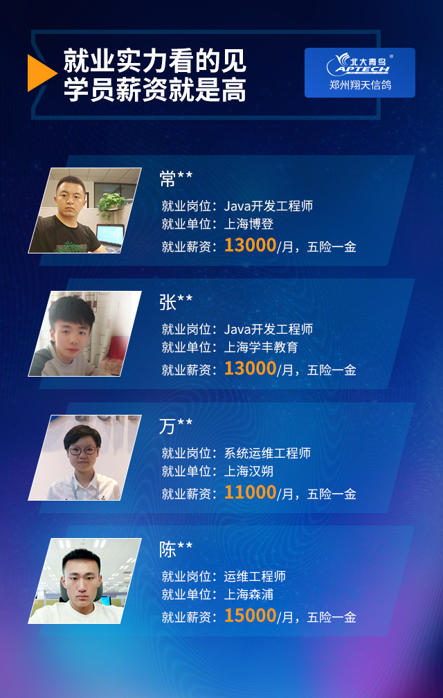 鄭州北大青鳥學員高薪就業